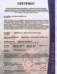 quality certificate for EU homogenisation TRGA (quality of production and operation)