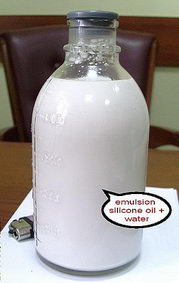 Silicone emulsion of silicone oil water creating silicone emulsion